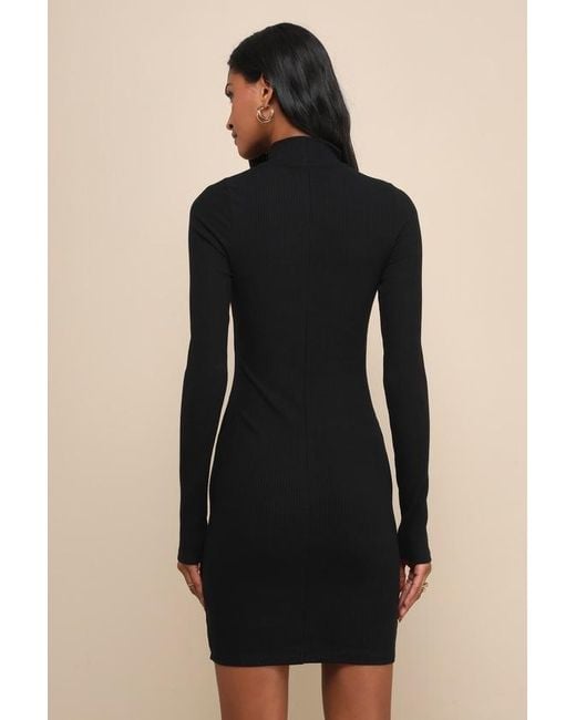 Lulus Natural Dashing Ribbed Mock Neck Long Sleeve Bodycon Mini Dress