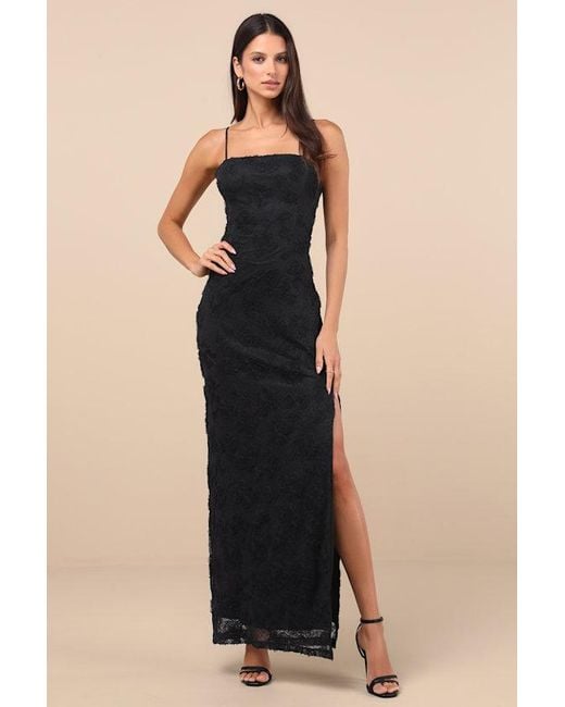 Lulus Black Joni 3D Applique Lace Maxi Dress