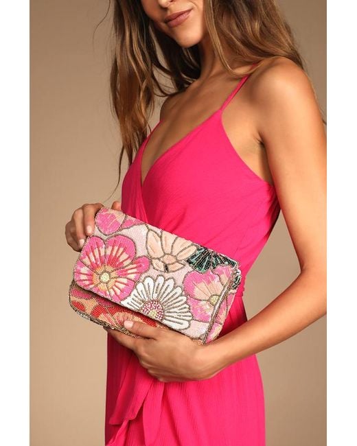 Lulus Pink Bloom To Be Multi Sequin Beaded Crossbody Bag