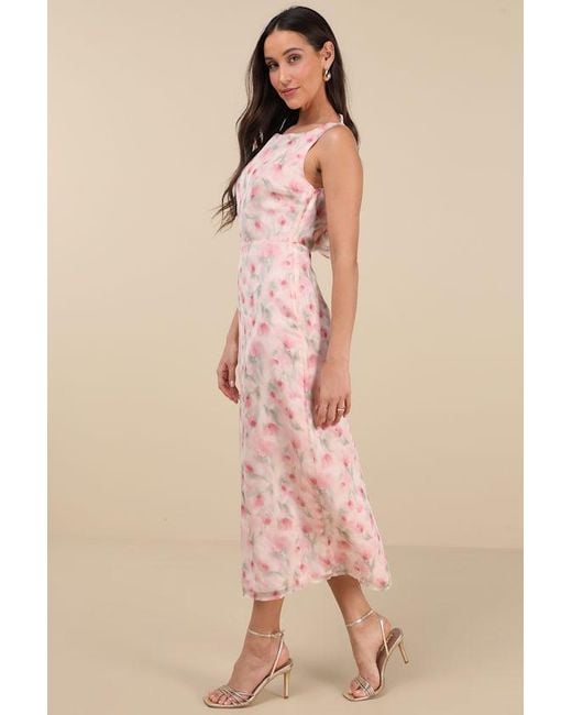 Lulus Pink Charismatic Days Floral Cowl Back Midi Dress