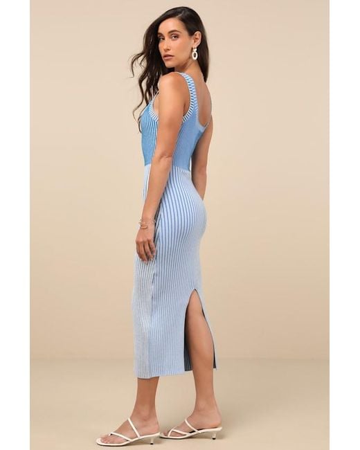 Lulus Blue Radiant Personality Color Block Ribbed Knit Midi Dress