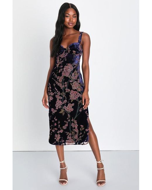 Lulus Romantic Stunner Floral Burnout Velvet Lace-Up Dress | Lyst UK
