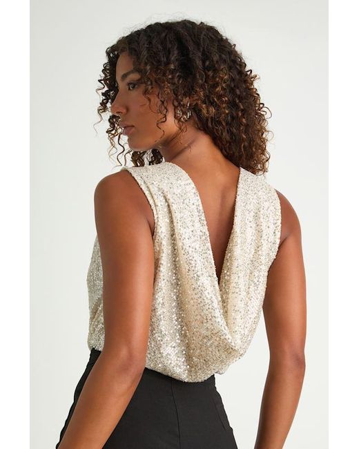 Lulus Natural Evening Of Wonder Sequin Cowl Back Bodysuit