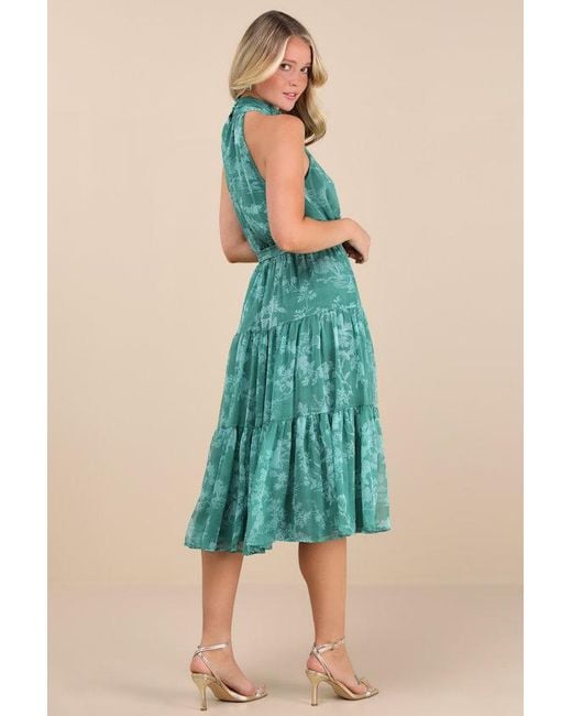 Lulus Green Float To You Floral Print Halter Tiered Midi Dress