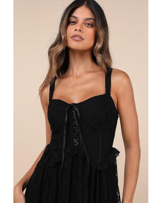 Lulus Black Romantic Option Lace Sleeveless Lace-Up Corset Midi Dress