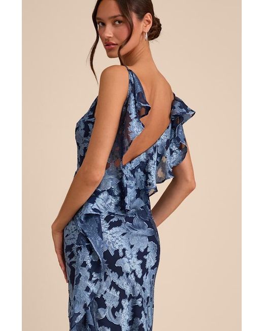 Lulus Blue Narelle Floral Burnout Ruffled Maxi Dress