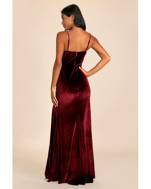 Lulus Red Everything I Do Wine Velvet Cowl Neck Mermaid Maxi Dress