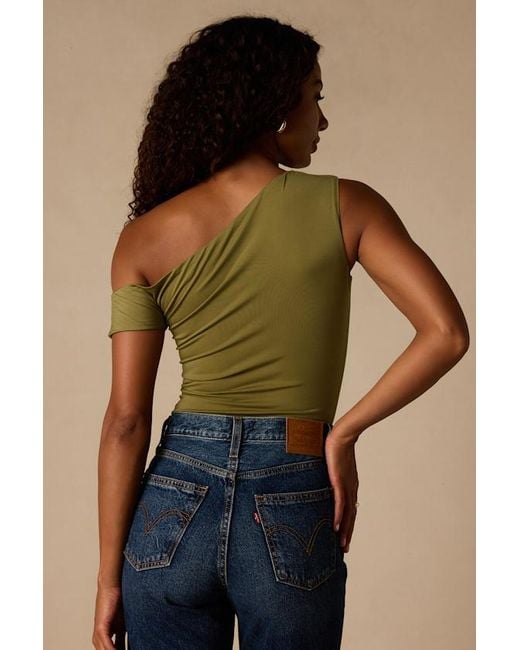 Lulus Blue Lulah Slinky Knit Asymmetrical Bodysuit