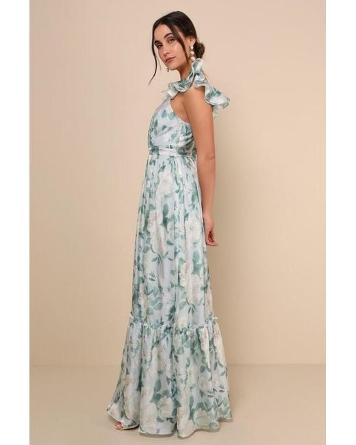 Lulus Blue Soiree Perfection Floral Ruffled Tiered Maxi Dress
