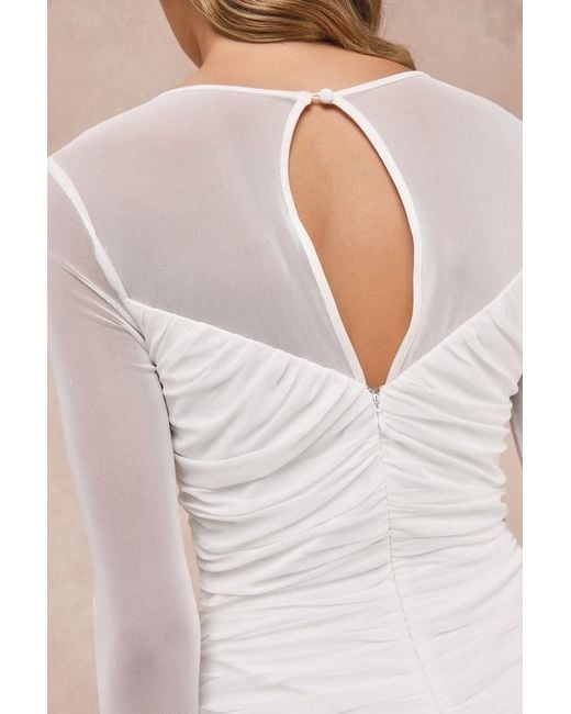 Lulus Natural Romantic Heights Mesh Ruched Long Sleeve Maxi Dress