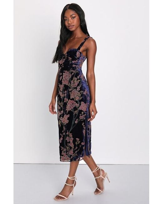 Lulus Multicolor Romantic Stunner Floral Burnout Velvet Lace-Up Dress