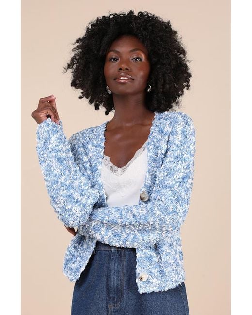 Lulus Blue Curated Coziness Boucle V-Neck Cardigan