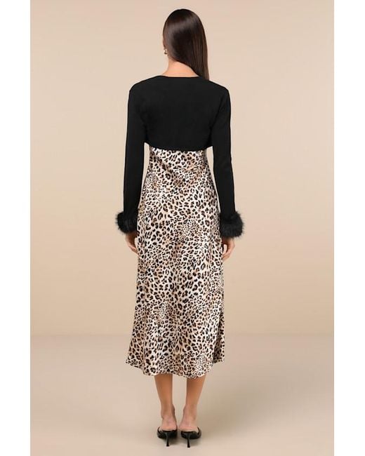 Lulus Brown Beyond Confident Leopard Print Satin Slip Dress And Shrug Set