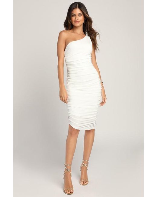 Lulus Total Appeal Ruched One Shoulder Bodycon Midi Dress in White Lyst UK
