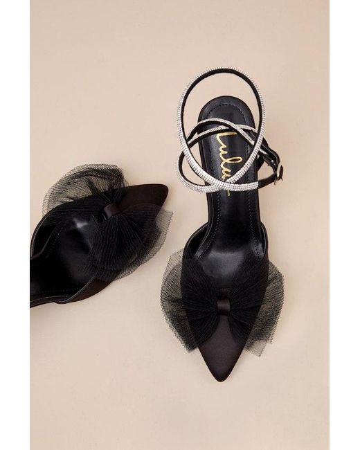Lulus Natural Lelanee Satin Rhinestone Bow Ankle Strap Pumps