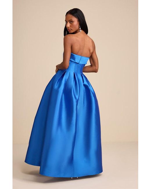 Lulus Blue Novalie Taffeta Pleated Strapless A-Line Maxi Dress