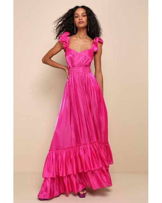 Lulus Pink Pristine Glow Ruffled Tie-Back Maxi Dress