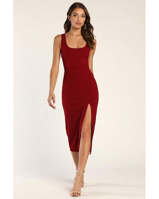 Lulus Red Sultry Elegance Cutout Bodycon Midi Dress