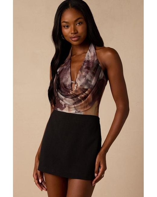 Lulus Black Dionne Multi Abstract Mesh Cowl Bodysuit