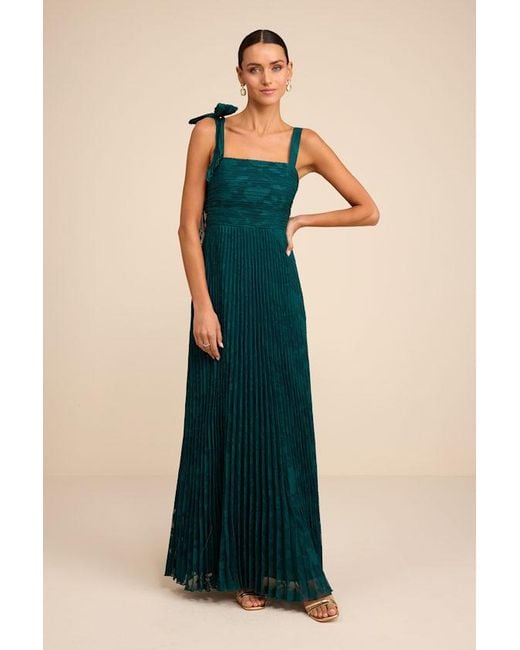 Lulus Blue Nyssa Emerald Floral Burnout Pleated Maxi Dress