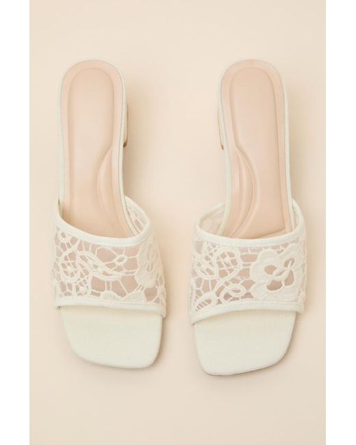 Lulus Brown Alaris Crochet Lace Low Heel Slide Sandals