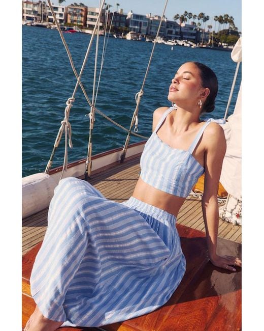 Lulus Blue Cheerful Season Striped Two-Piece Midi Dress With Pockets