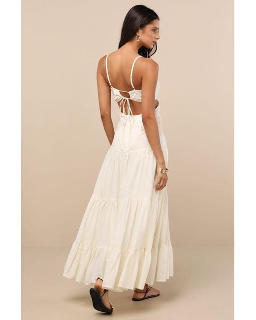 Lulus Natural Maisha And Embroidered Drop Waist Maxi Dress
