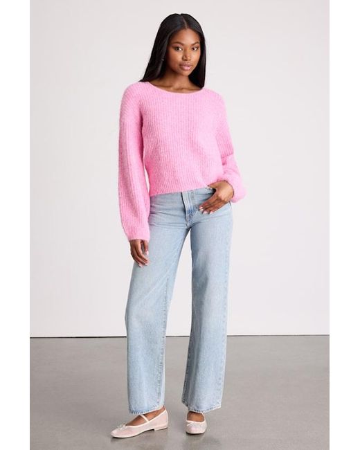 Lulus Pink Direna Fuzzy Tie-Back Long Sleeve Sweater