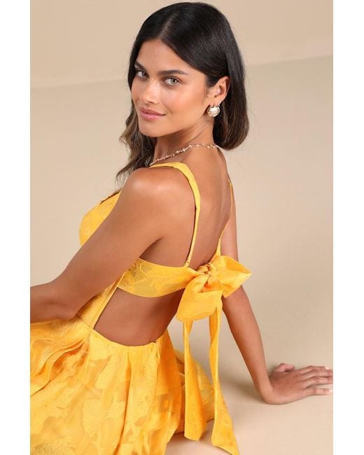 Lulus Yellow Perfected Aura Jacquard Tie-Back Maxi Dress With Pockets