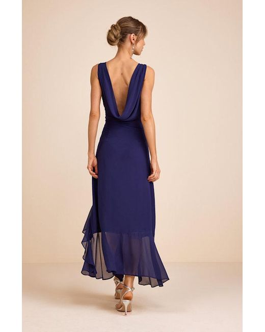 Lulus Blue Laraline Ruffled Cowl Back Maxi Dress