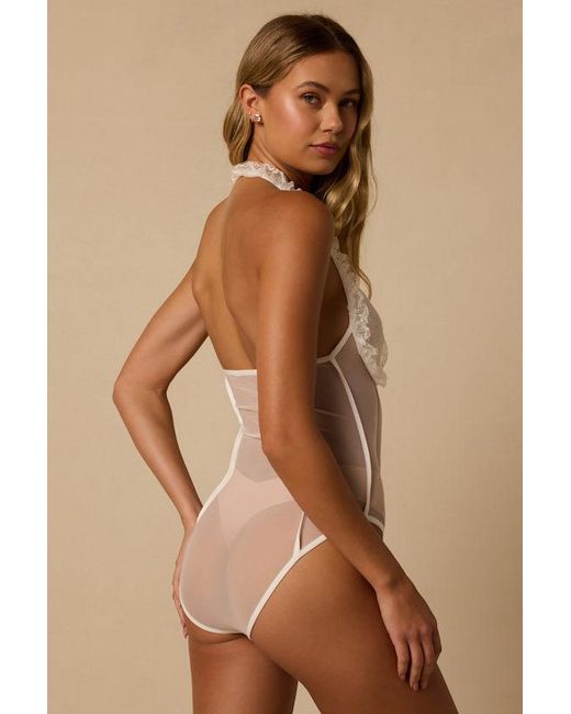 Lulus Brown Arlena Sheer Lace Halter Bodysuit