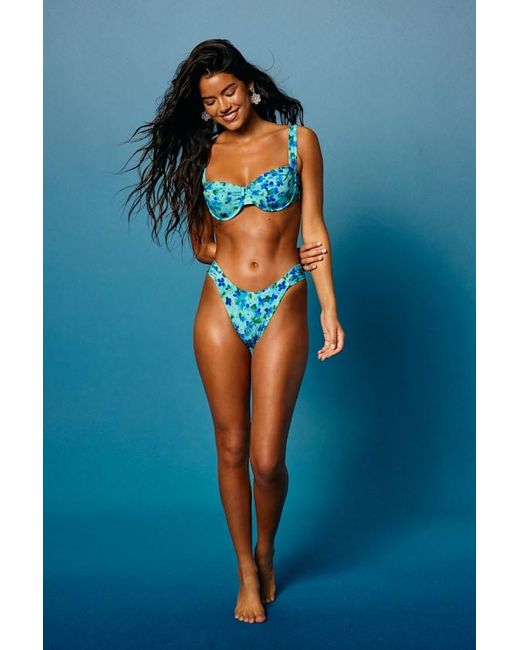 Lulus Blue Aloha Floral Underwire Bikini Top