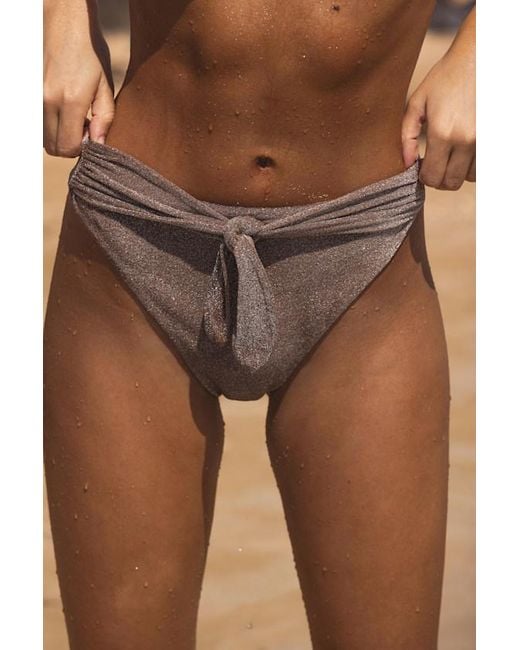 Dippin' Daisy's Gray Audrey Shiny Lurex Knotted High-Rise Bikini Bottoms