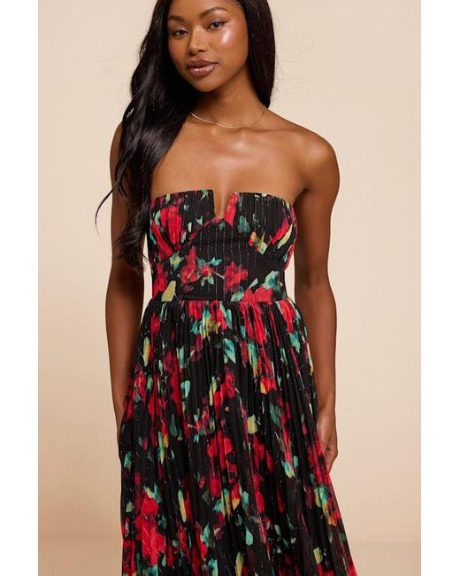 Lulus Black Renna Multi Abstract Strapless Midi Dress