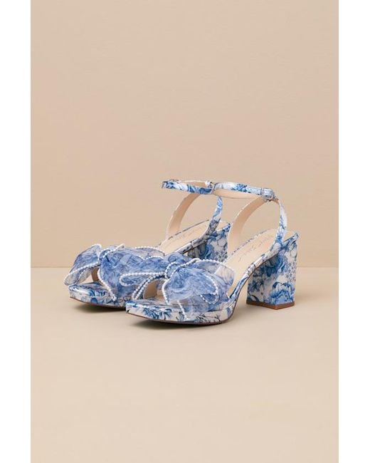 Betsey Johnson Sb-Duke Floral Bow High Heel Ankle Strap Sandals in Blue
