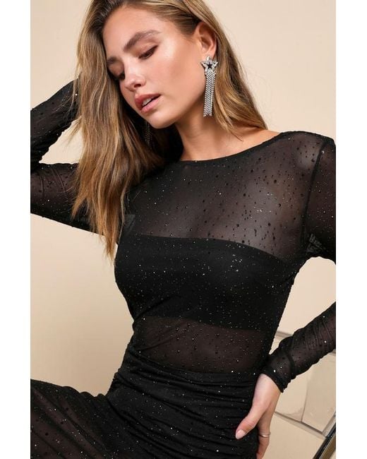 Lulus Natural Sultry Glamour Mesh Rhinestone Backless Maxi Dress