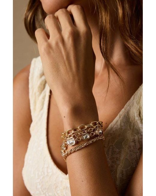 Lulus Natural Dane Rhinestone Layered Bracelet