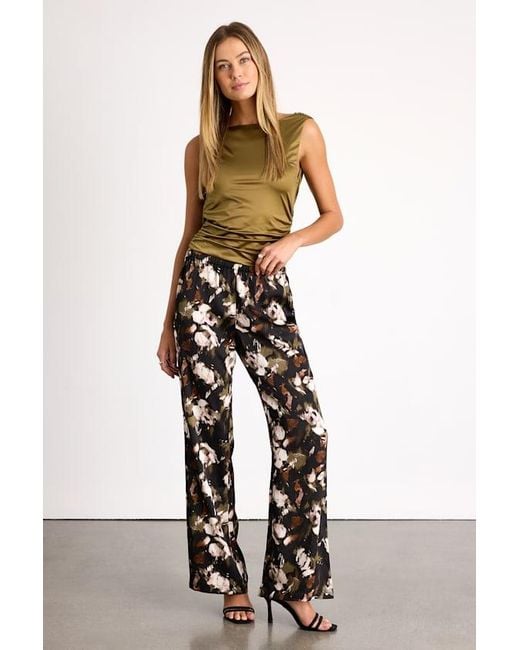Lulus White Moreau Satin Abstract Print Wide-Leg Pants