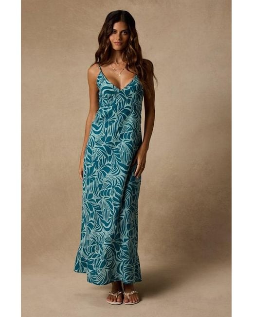 Roxy Blue Lost Paradise Leaf Print Maxi Dress