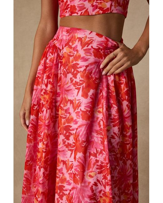 Lulus Red Nashira Multi Floral High-Rise Midi Skirt
