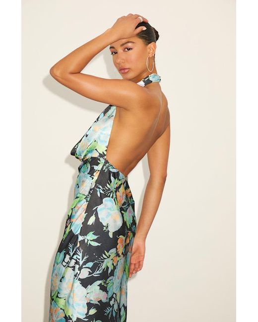 Lulus Green Nuliana Multi Floral Satin Backless Midi Dress