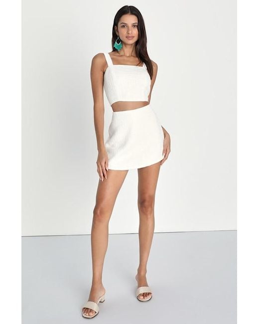Lulus White Elevated Attitude Tweed Sleeveless Two-Piece Skort Romper
