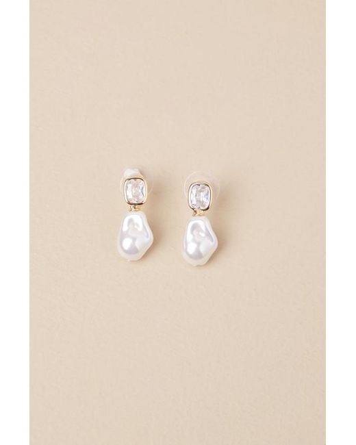 Lulus Natural Spectacular Stance Rhinestone Pearl Earrings