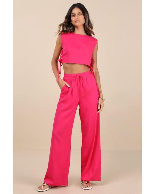 Lulus Pink Irida Tie-Side Sleeveless Crop Top