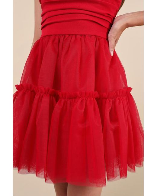 Lulus Red Lovely Extravagance Tulle Strapless Mini Dress