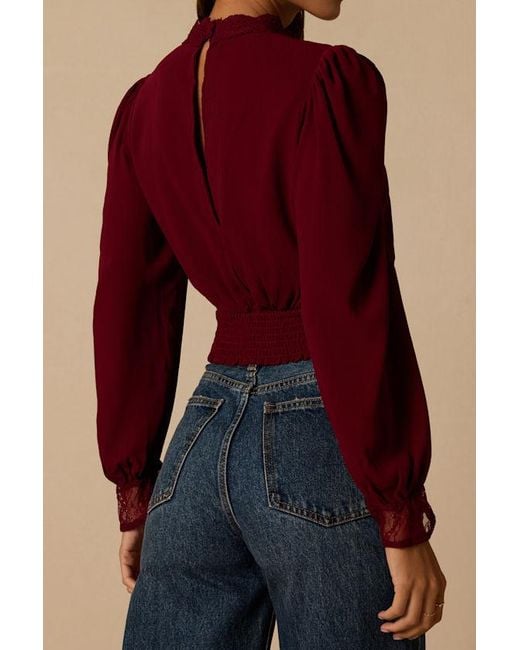 Lulus Red Lexia Lace Long Sleeve Top