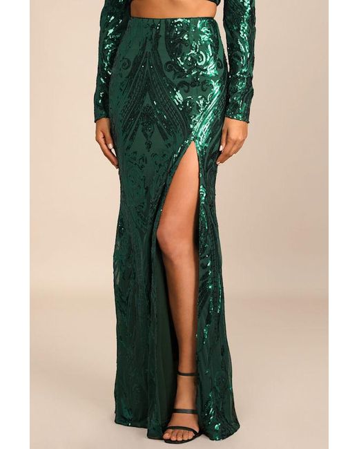 Lulus Blue Luxe Aesthetic Sequin Long Sleeve Two-Piece Maxi Dress