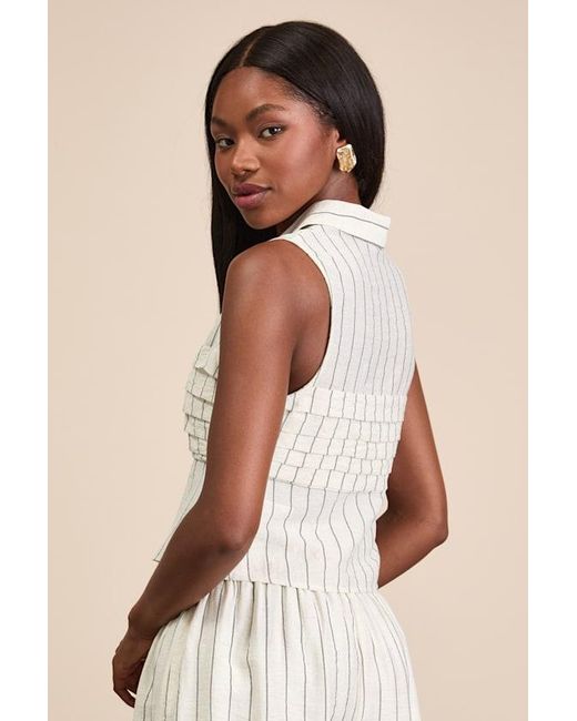 Lulus Natural Clarette Light Striped Pleated Collared Top