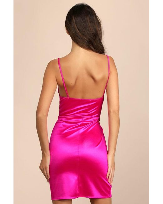 Lulus Pink Forever Your Girl Satin Bodycon Dress