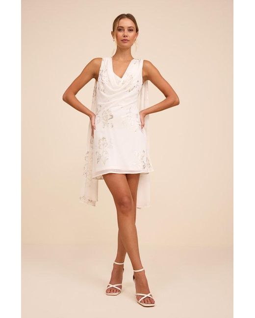 Lulus White Sidonia And Floral Cowl Sash Mini Dress